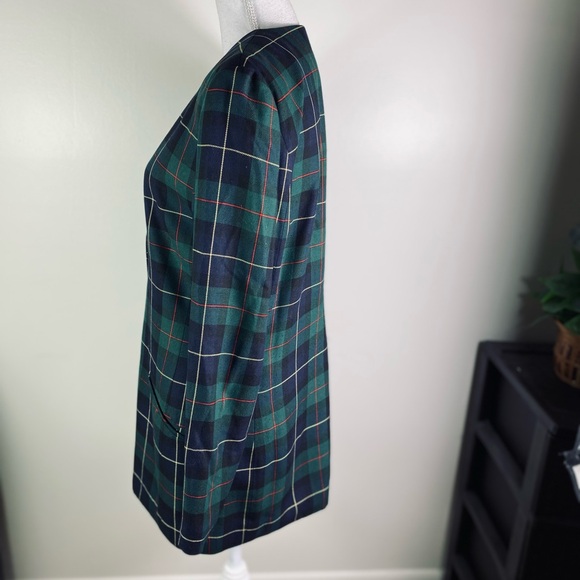 Amanda Smith women vintage plaid buttoned long  blazer pockets Sz 10 green multi - Picture 6 of 9